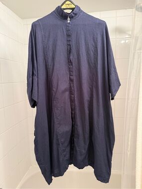 Women's Navy Oversized Button-Front Dress